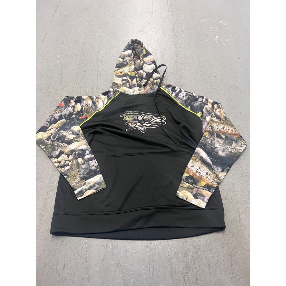 Fishouflage Trout Strike Performance Hoodie Mens L Black Printed Fleece‎ Outdoor